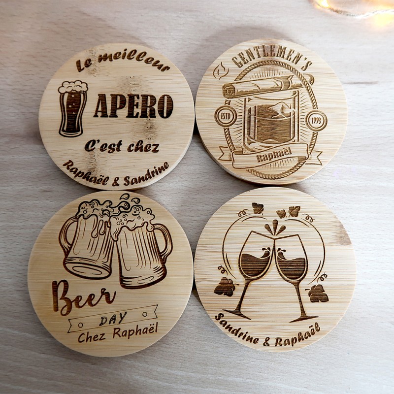 Sous verres bambou rond personnalisables